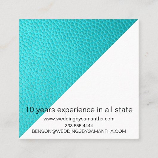 ターコイズウオーターカラーレザーウェディングプランナー スクエア名刺 (裏面)