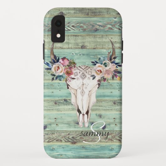 ターコイズウッドのレトロなウエスタンコウスカルモノグラム Case-Mate iPhoneケース (裏面)