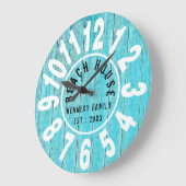 ターコイズウッドビーチハウスブラックビッグナンバーズ ラージ壁時計 (傾斜)
