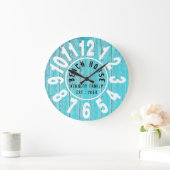 ターコイズウッドビーチハウスブラックビッグナンバーズ ラージ壁時計 (ホーム)