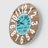 ターコイズウッドブラウンビーチハウスホワイトビッグナンバーズ ラージ壁時計 (傾斜)
