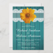 ターコイズウッドレースサンフラワー結婚式招待状 招待状 (正面)