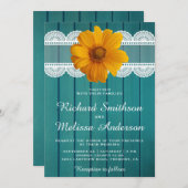 ターコイズウッドレースサンフラワー結婚式招待状 招待状 (正面/裏面)