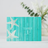 ターコイズウッド & スターフィッシュ ビーチ エレガント テーブル ナンバー 招待状 (スタンド正面)