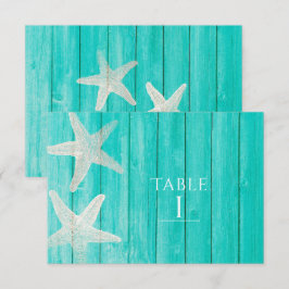 ターコイズウッド & スターフィッシュ ビーチ エレガント テーブル ナンバー 招待状