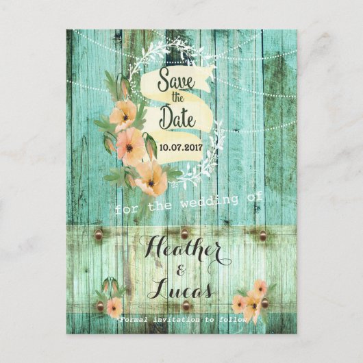 ターコイズウッド&ピーチポピー日付を保存 案内ポストカード (正面)