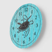 ターコイズウッ素朴ドタートルビーチ ラージ壁時計 (傾斜)