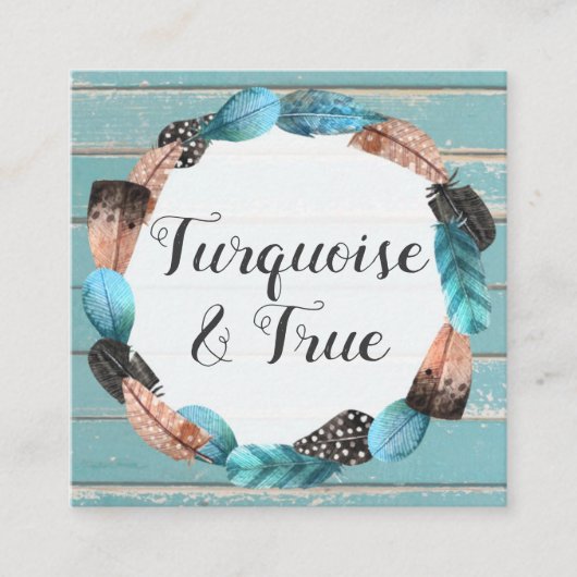 ターコイズウ素朴ッド&フェザーアローボホシック スクエア名刺 (正面)
