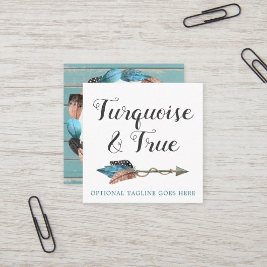 ターコイズウ素朴ッド&フェザーアローボホシック スクエア名刺 (正面/裏面インサイチュ)