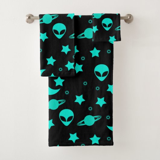 ターコイズエイリアンパターン（星と月） バスタオルセット (インサイチュ)