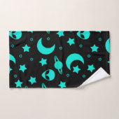 ターコイズエイリアンパターン（星と月） バスタオルセット (ハンドタオル)