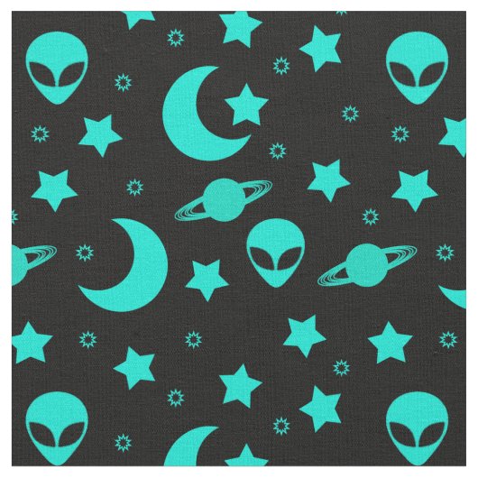 ターコイズエイリアンパターン(星と月) ファブリック (クローズアップ)