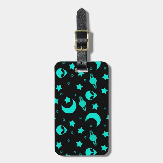 ターコイズエイリアンパターン(星と月) ラゲッジタグ (正面縦)