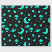 ターコイズエイリアンパターン(星と月) ラッピングペーパー (フラット)