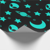ターコイズエイリアンパターン(星と月) ラッピングペーパー (角)