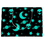 ターコイズエイリアンパターン(星と月) ラージペーパーバッグ (正面)