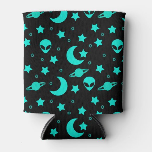 ターコイズエイリアンパターン(星と月) 缶クーラー (正面)