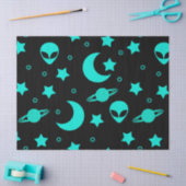 ターコイズエイリアンパターン(星と月) 薄葉紙 (クラフト)