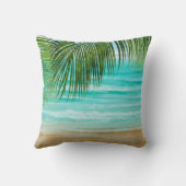 ターコイズエメラルドグリーン熱帯ビーチパームツリー クッション (裏面)