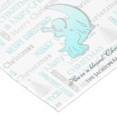 ターコイズエレガントとシルバークリスマスタイポグラフィ ショートテーブルランナー (コーナー)