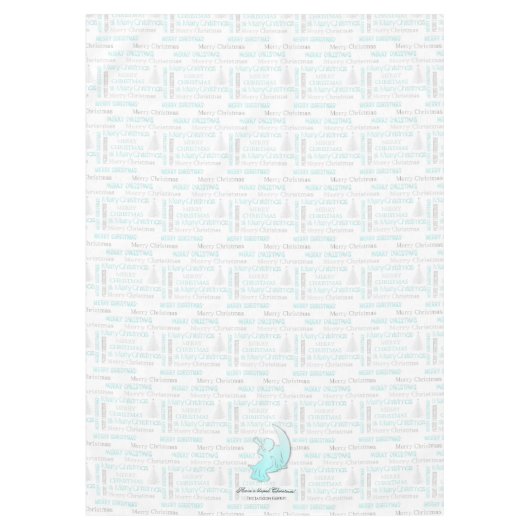 ターコイズエレガントとシルバークリスマスタイポグラフィ テーブルクロス (正面)