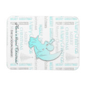 ターコイズエレガントとシルバークリスマスタイポグラフィ マグネット (横)