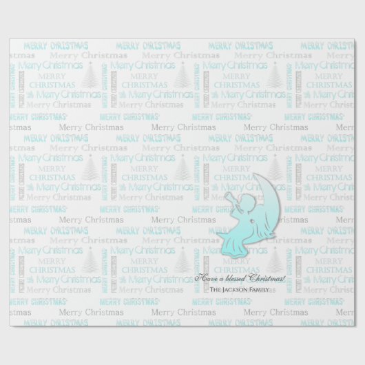 ターコイズエレガントとシルバークリスマスタイポグラフィ ラッピングペーパー (フラット)