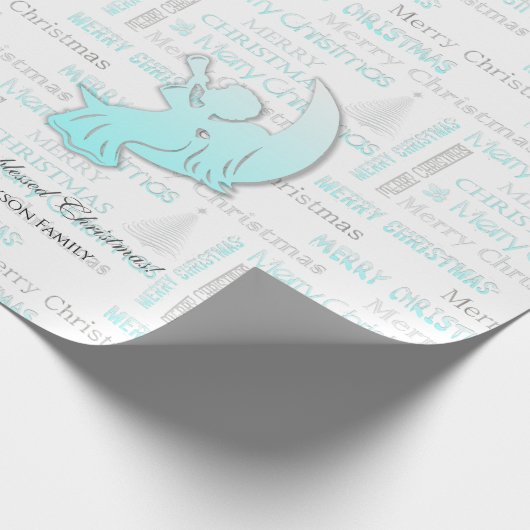 ターコイズエレガントとシルバークリスマスタイポグラフィ ラッピングペーパー (角)