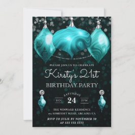 ターコイズエレガントアゲートバウブル21歳の誕生日 招待状