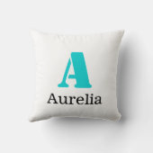 ターコイズエレガントイニシャルブラックネーム |モダン | クッション (裏面)