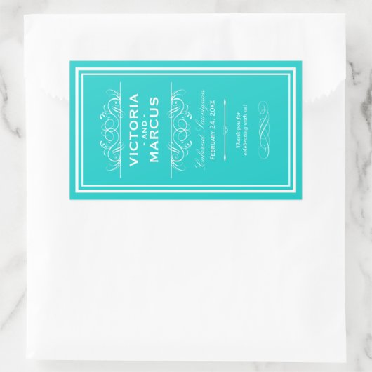 ターコイズエレガントウェディングモノグラムワインボトル 長方形シール (バッグ)