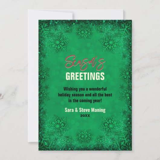 ターコイズエレガントグリッターの雪片クリスマス シーズンカード (正面)