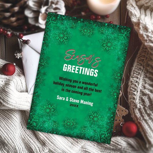 ターコイズエレガントグリッターの雪片クリスマス シーズンカード