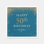 ターコイズエレガントグリッター50th誕生日パーティー スタンダードカクテルナプキン (正面)