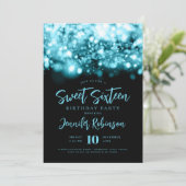 ターコイズエレガントスパークルライト写真甘い16 招待状 (スタンド正面)
