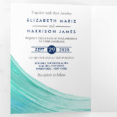 ターコイズエレガントタイズビーチ結婚式スイート 三つ折り招待状 (内部最初)