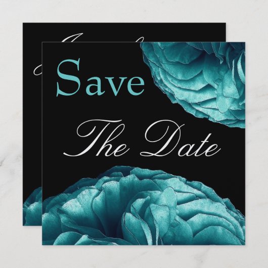 ターコイズエレガントバラウェディング日付の保存 セーブザデート (正面/裏面)
