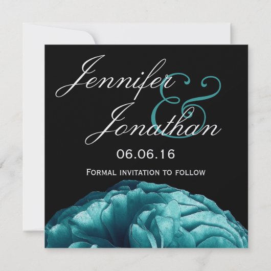 ターコイズエレガントバラウェディング日付の保存 セーブザデート (裏面)