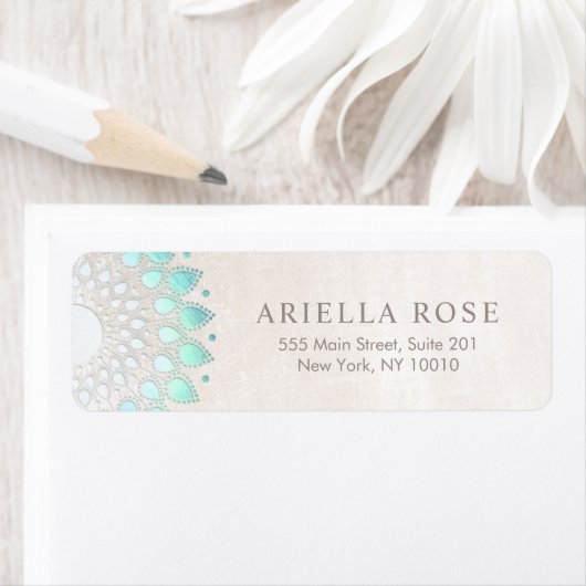 ターコイズエレガントフローラロータスホワイトマーブル ラベル (インサイチュ)