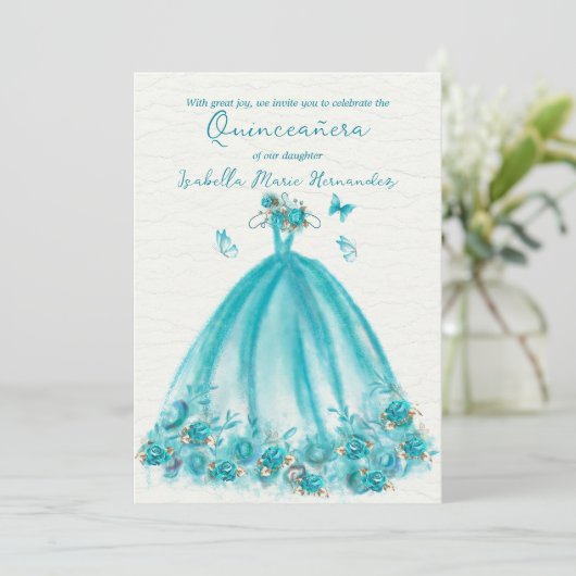 ターコイズエレガントフローラ蝶キンセアニラ 招待状 (スタンド正面)