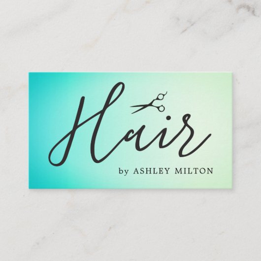 ターコイズエレガントブラックはさみ美容師 名刺 (正面)