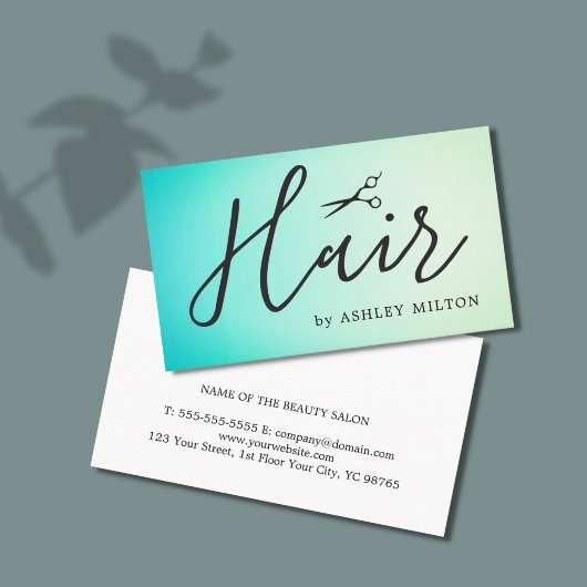 ターコイズエレガントブラックはさみ美容師 名刺
