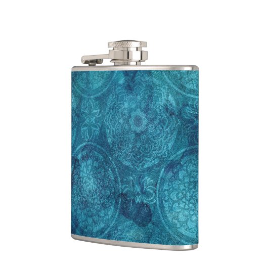 ターコイズエレガントマンダラ水の色パターン フラスク (左)