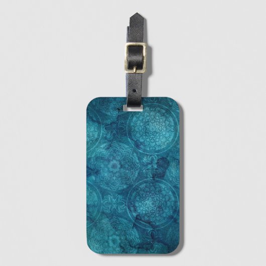 ターコイズエレガントマンダラ水の色パターン ラゲッジタグ (正面縦)