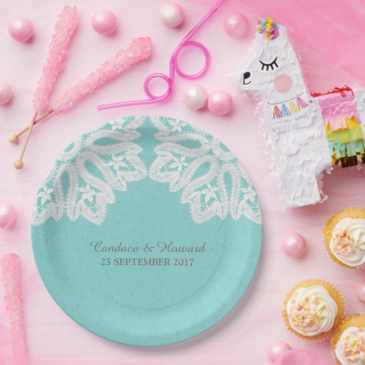 ターコイズエレガントレース紙プレート ペーパープレート (パーティー)