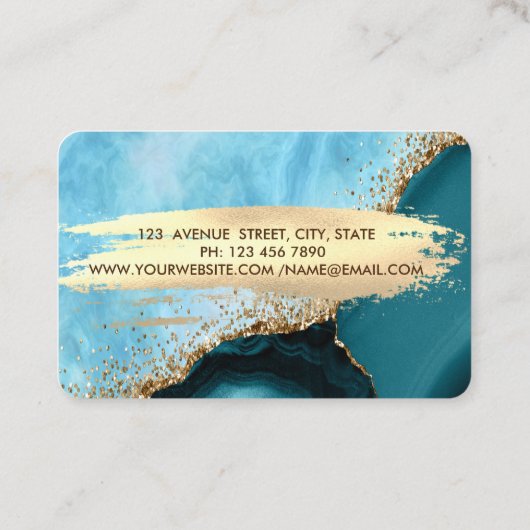 ターコイズエレガント大理石ゴールドフォイルブラシストローク 名刺 (裏面)