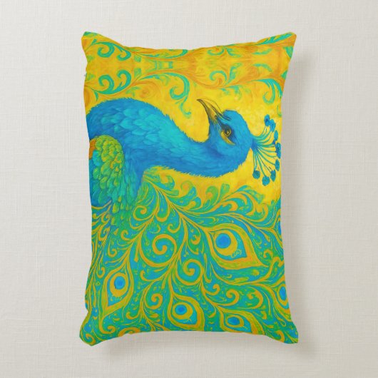 ターコイズエレガント孔雀の装飾 アクセントクッション (正面(垂直))