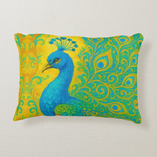 ターコイズエレガント孔雀の装飾 アクセントクッション (裏面)