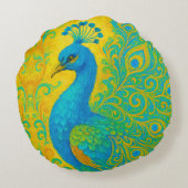 ターコイズエレガント孔雀の装飾 ラウンドクッション (裏面)
