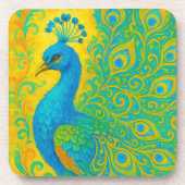 ターコイズエレガント孔雀の鳥の装飾 コースター (正面)